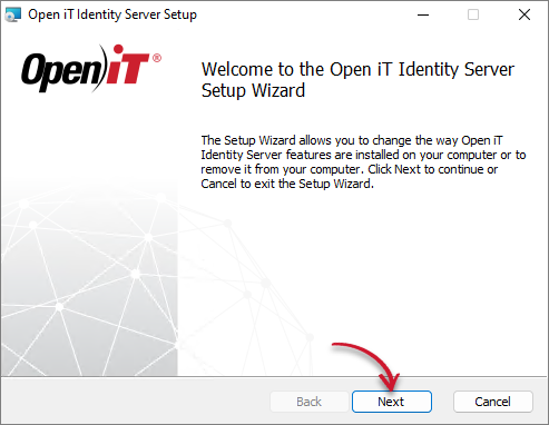 Identity Server Installation: Welcome Screen