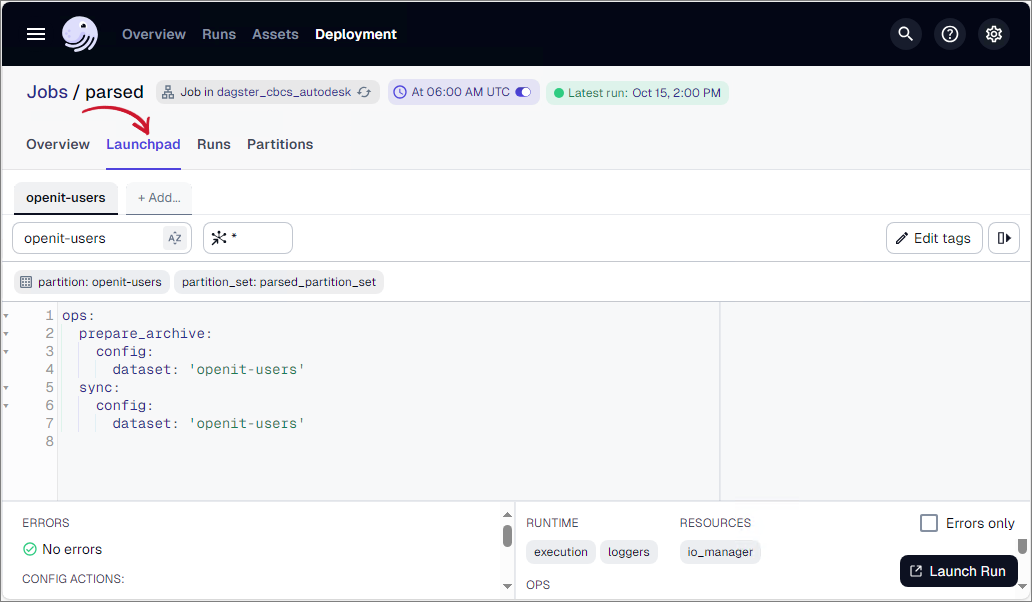 Resolving Missing or Outdated Data: Navigate to Launchpad tab