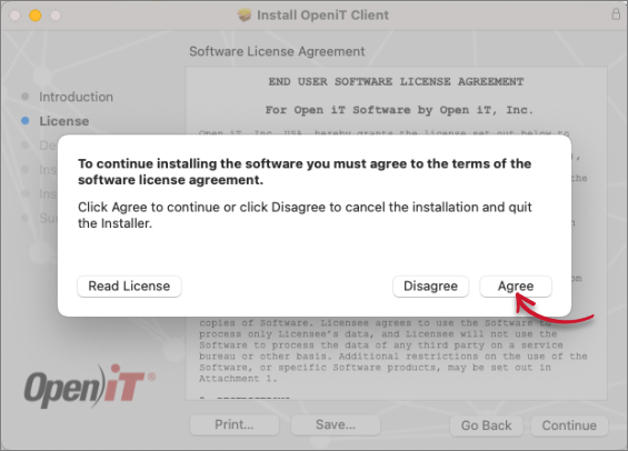 Installation: Agree End-user License Agreement