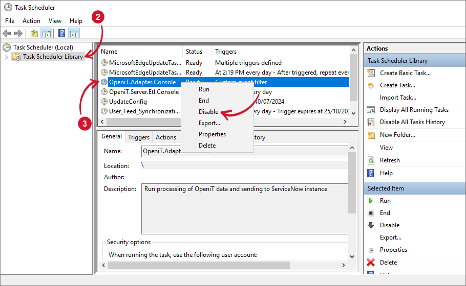 Analysis Server Upgrade Prerequisites: Task Scheduler Job Run Manually