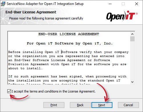 ServiceNow Integration: Installation End-User License Agreement