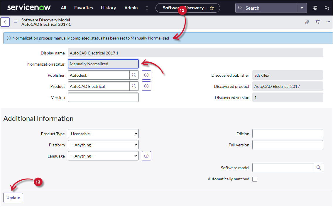 ServiceNow Integration: LicenseAnalyzer Deployment Verification - Update Normalized Product