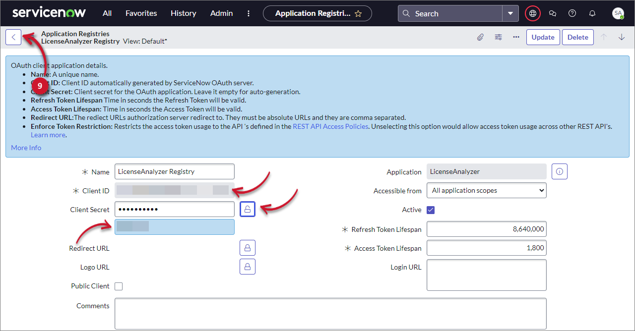 ServiceNow Integration: Application Registries Credentials