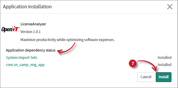 ServiceNow Integration: LicenseAnalyzer - Application Installation