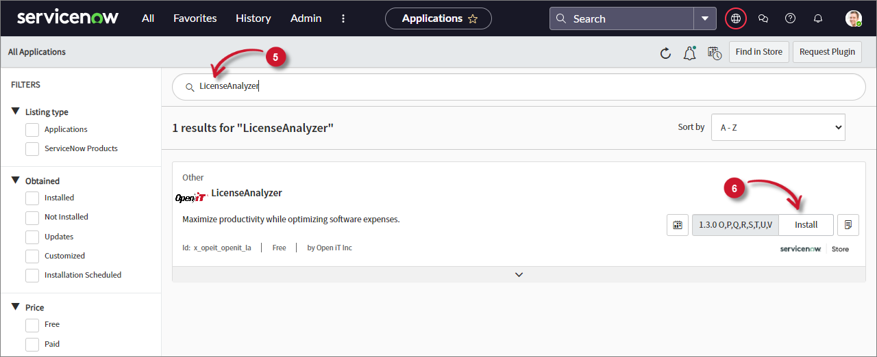 ServiceNow Integration: LicenseAnalyzer - Store Application